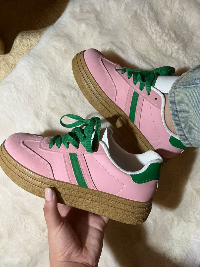 SNEAKERS Semelle épaisse rose et verte