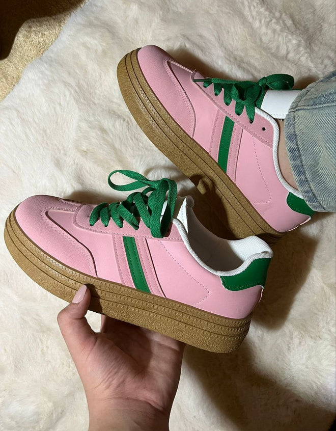 SNEAKERS Semelle épaisse rose et verte